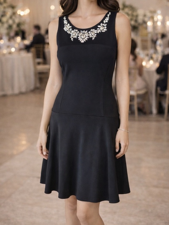 Express Dresses & Skirts - Express Black Mini Dress with Embellished Neckline